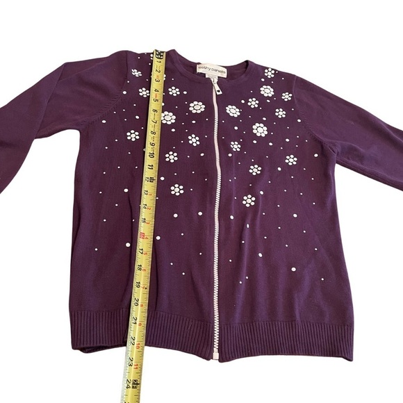 Womens Zip Up Cardigan 90s Clueless Daisy Flowers Sz Small Purple - Picture 5 of 6